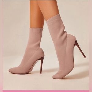 Cuccoo Womens Sexy Rib-Knit Stretch High Heeled Boots Pink 36 (US 6)